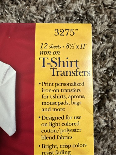 Avery Light Fabric Transfers for Inkjet Printers 8 1/2 x 11 White 12/Pack 3275 - Picture 3 of 4