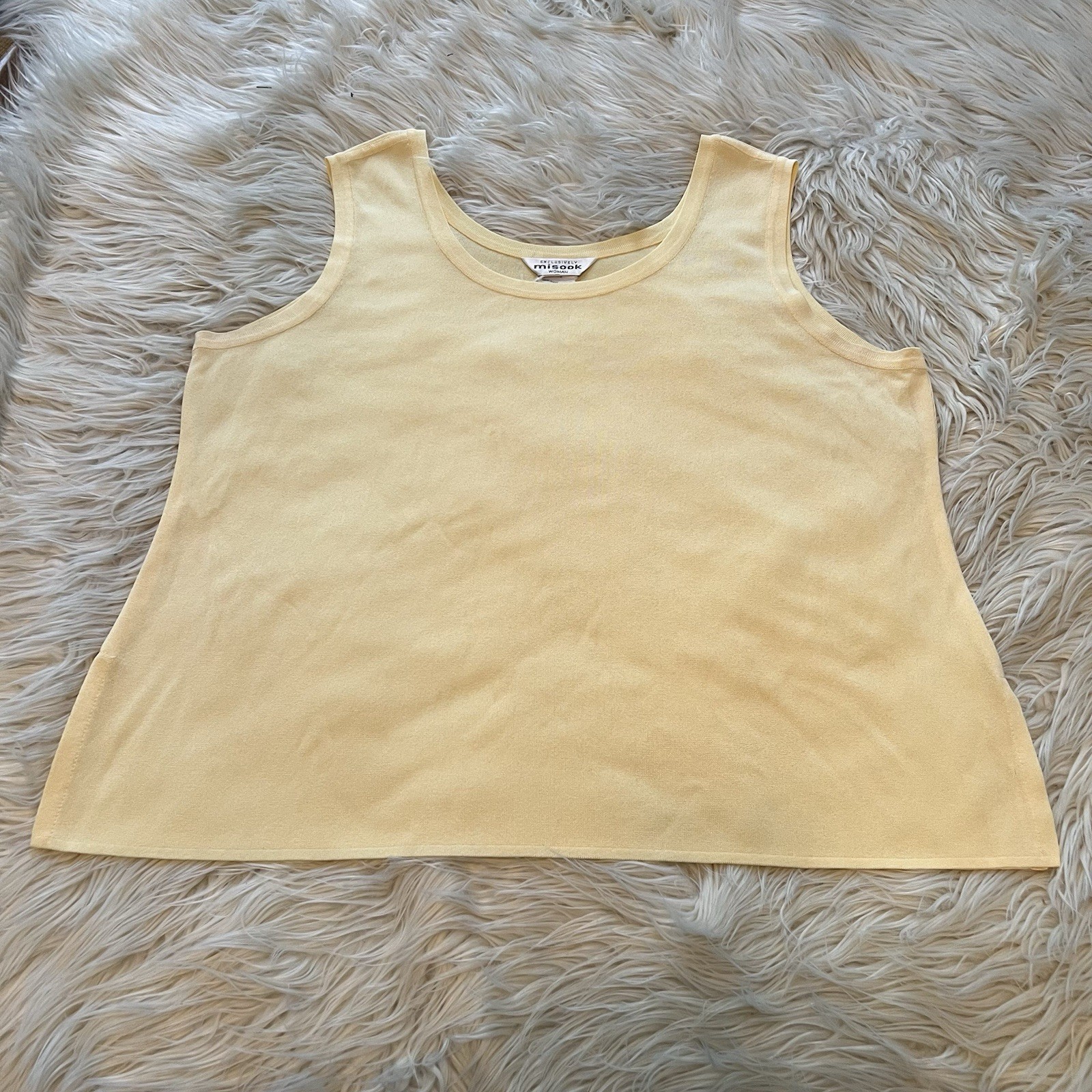 Exclusively Misook Tank Top Womens 1X Yellow Vintage Knit Preppy Summer