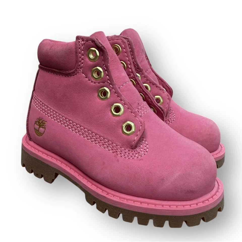 Timberland Pink Leather Combat Boots Toddler size 6 - Image 3 of 4