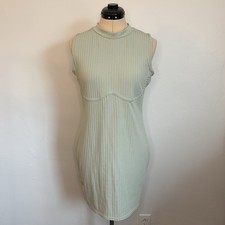 Pretty Little Thing Shape Light Sage Green Ribbed Bust Detail Bodycon Dress, 14
