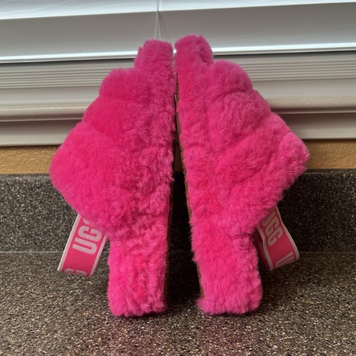 UGG Furry Sling Back Womens Sz 6 Outdoor Indoor Slipper Sandal Pink Faux Fur New - Picture 6 of 12