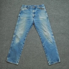 Wrangler Jeans Mens 32x32 Blue Pants Faded Whiskers Cowboy Cut Distress 13MWZPW