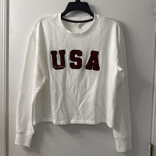 Lucky Brand Women  s Sweatshirt Long Sleeve USA Logo 145709 White Size M NWT 