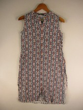 Avaasa Dress Womens M Sleeveless Button Front Aztec Print Navy Coral White Tunic