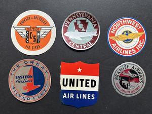 VINTAGE LOT OF 6 AIRLINE LUGGAGE DECALS
