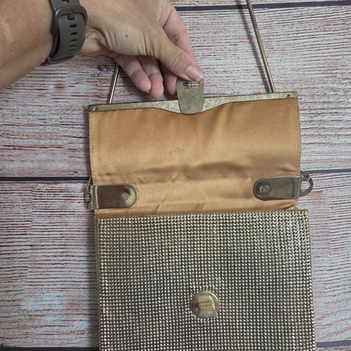 Gold GloMesh Square Bag w Strap ~ 19cm x 19cm Clutch Handbag ~Vintage - Bild 5 von 15