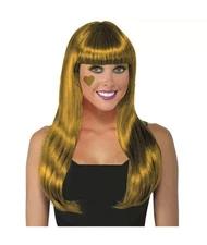 Long Gold Tinsel Wig color line Forum Novelties female lady costume hair flash