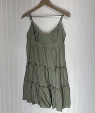 Love Tree Linen Blend Tiered Babydoll Mini Dress Sage Green Cottagecore M NWT
