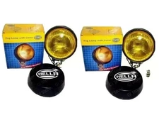 Pair Hella Round Fog Lamp Yellow Glass + Cover With H3 12V 55 Bulb - Universal