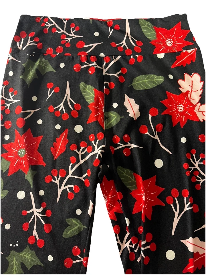 New LuLaRoe Christmas Poinsettias And Holly Berry Leggings Size OS (2-10) NWT - Image 2 of 4
