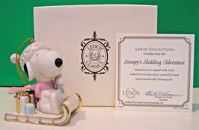 LENOX SNOOPY'S SLEDDING ADVENTURE Ornament with Woodstock - NEW in