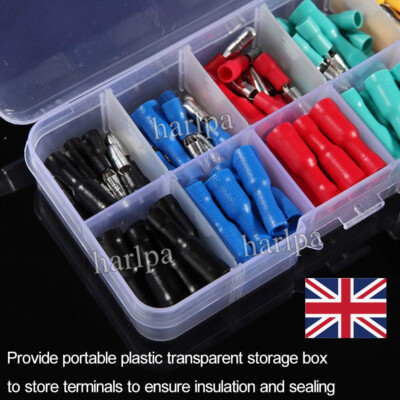 Gl Terminals Set 100Pcs Assorted Electrical Wire Connectors Insulated Bullet Crimp ...