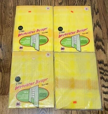 NOS Vintage MCM Plastic Drapes Curtains Yellow Lot of 4 Maytex Mills