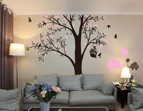 Pegatinas de pared habitación de elefante para pájaros de manantial de árbol calcomanía de vinilo decoración Reino Unido Rui245 - Imagen 3 de 7