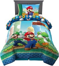 Super Mario "The More the Mario" Kids Reversible Twin Bed Set-AB09CG426P62
