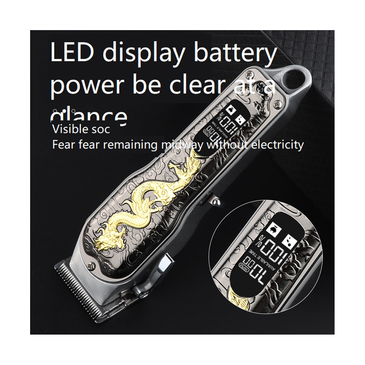 Metal Dragon Pattern Retro Electric Hair Clipper Rechargeable Hair