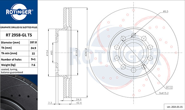 Rotinger 2X Bremsscheibe Vorne Ø288 Mm Gelocht BelüFtet FüR VW Golf V 1K1 1.4-image
