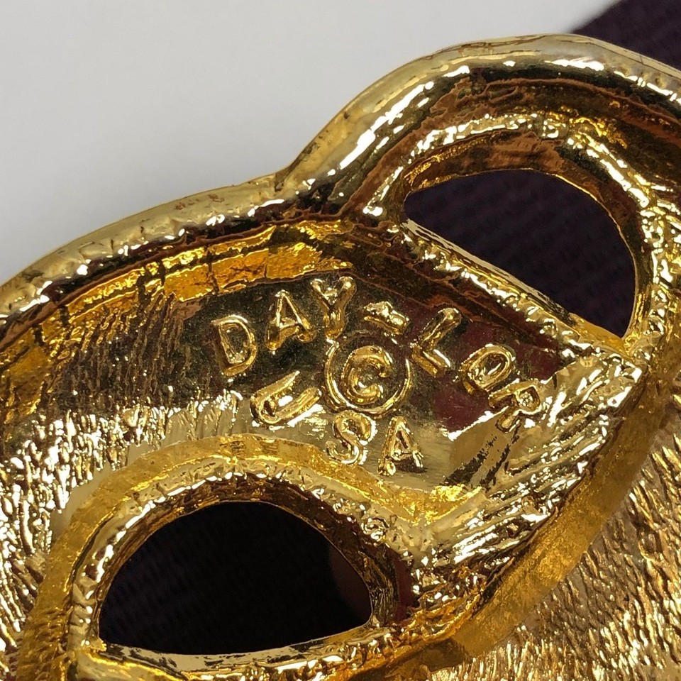 Vtg 80s Elastic Cinch Waist Belt Purple Enamel Statement Buckle M L