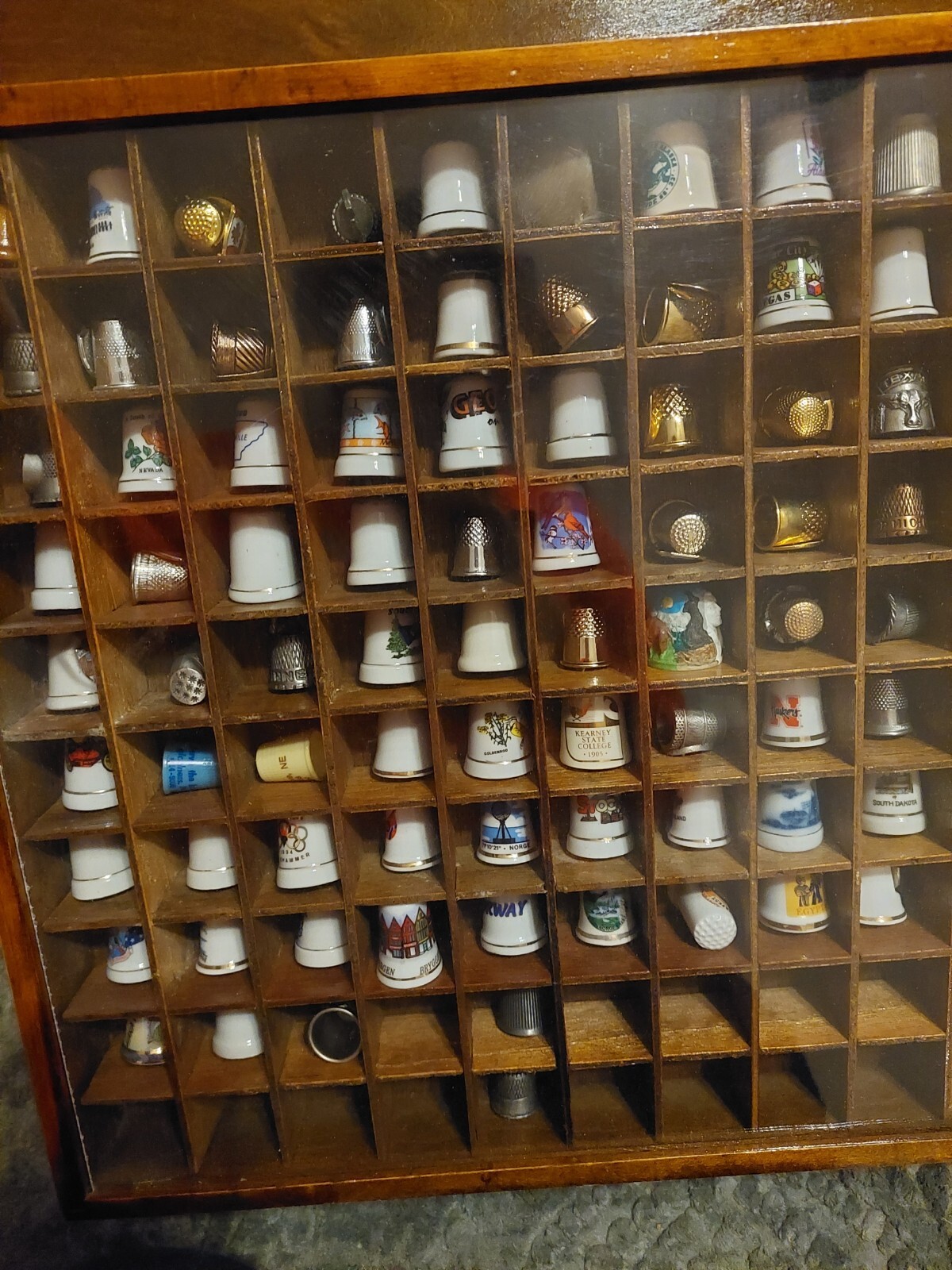 Thimble display case wall shadow box Plastic door solid wood