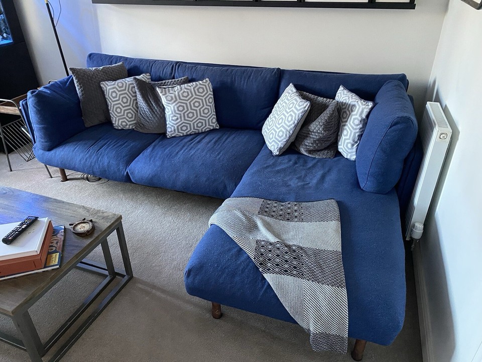 Chaise Corner Sofa Navy Blue Wool 4 Seater eBay