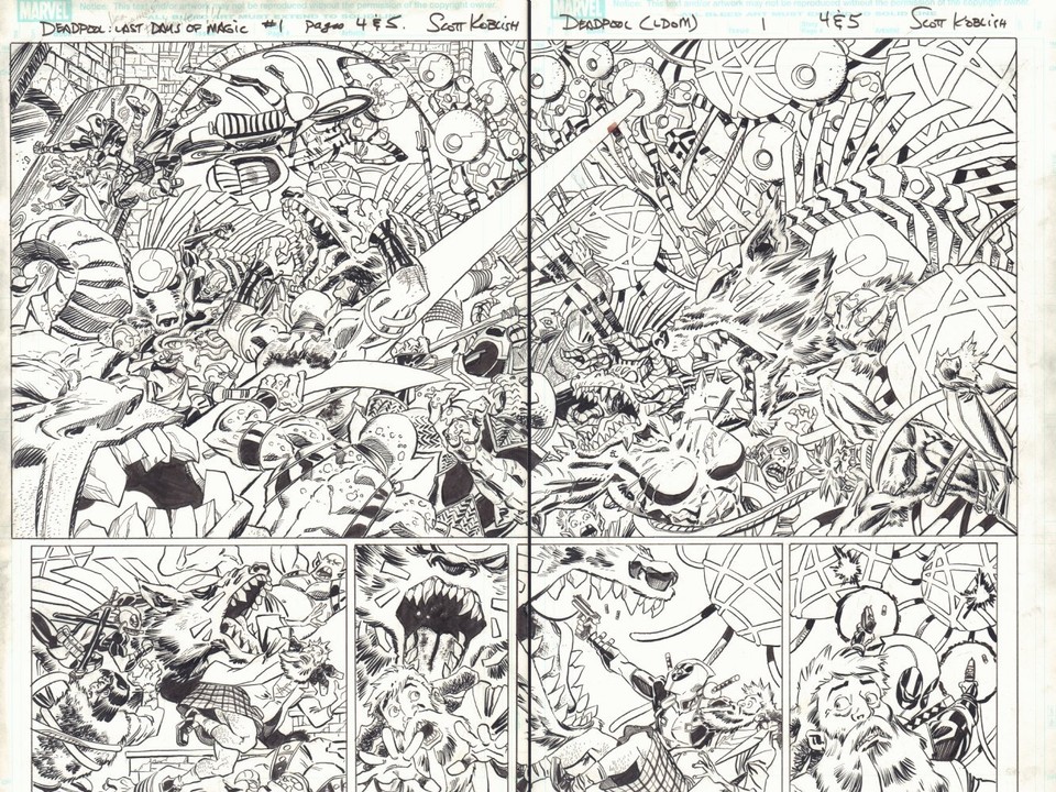 Deadpool: Last Days of Magic #1 pgs. 4 & 5 - Crazy Action art by Scott Koblish Comic Art