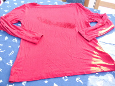  Langarmshirt Shirt rot Miss H Gr. L U-Boot-Ausschnitt Feder