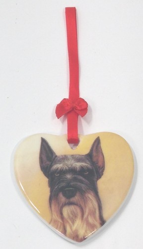I Love My Schnauzer Dog Ceramic Ornament Red Ribbon Hanger