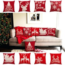 Cushion Pillow Cover Case Christmas Decor Snowflake Reindeer Santa Sleigh Linen