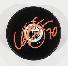 COLTON SCEVIOUR SIGNED EDMONTON OILERS NHL HOCKEY PUCK + LOA 