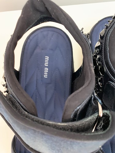 Impresionantes sandalias para mujer de diseñador BNWOB MIU talla 39 azul marino - Imagen 5 de 5