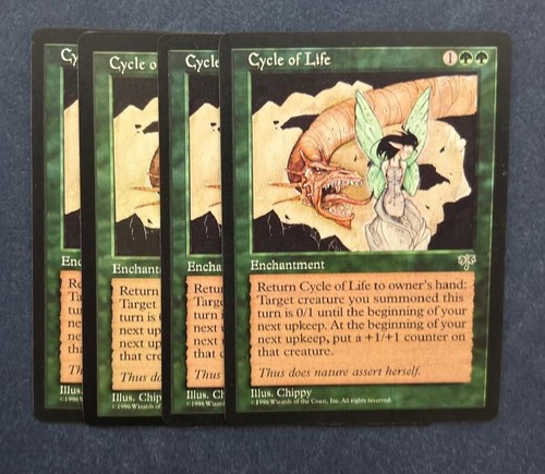 MTG 4X MIRAGE CYCLE OF LIFE NM MAGIC THE GATHERING GREEN RARE ENCHANT ENGLISH - Picture 2 of 6