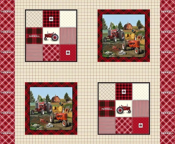 Panel de almohada a cuadros Farmall tela de algodón