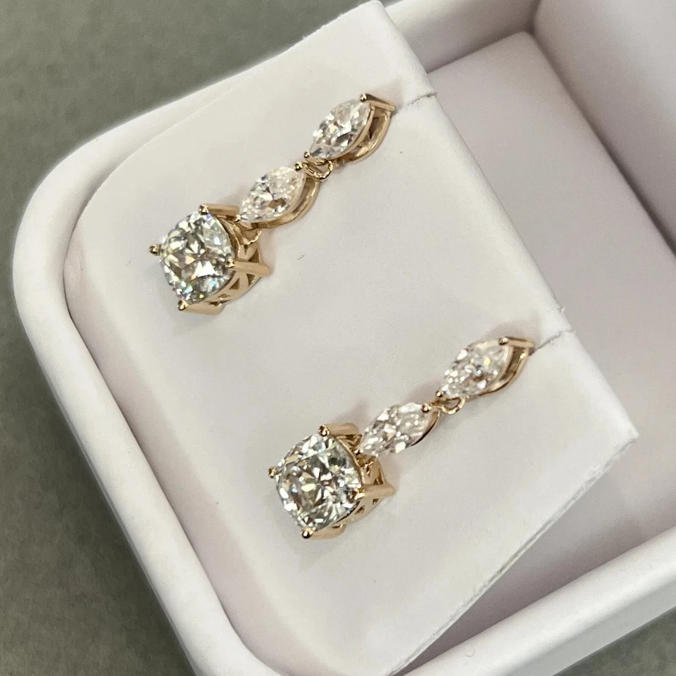 Pendientes colgantes colgantes de moissanita de corte cojín de 4 quilates de plata de ley 925 real Foto 3 de 4