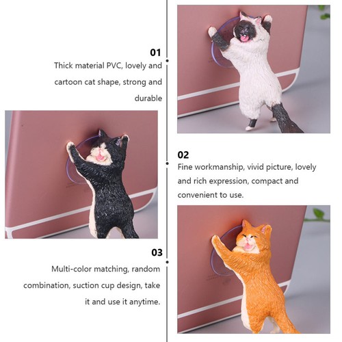 6Pcs Cat Smartphone Stand Desk Sucker Phone Holder Cat Figurine Miniature - 第 8/12 張圖片