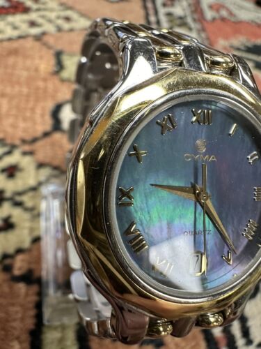 Cyma Men’s Solid 18K Gold Stainless Steel Watch 34mm Retail $3500+ Stunning Rare - Picture 2 of 21