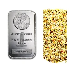 1 OZ .999 SILVER WALKING LIBERTY BAR BU + 50 PIECE ALASKAN PURE GOLD NUGGETS