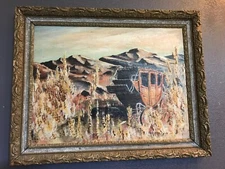 Original Oil Cecil R Young Jr #19 Abandoned Stage Coach 1966 Mid Century Western