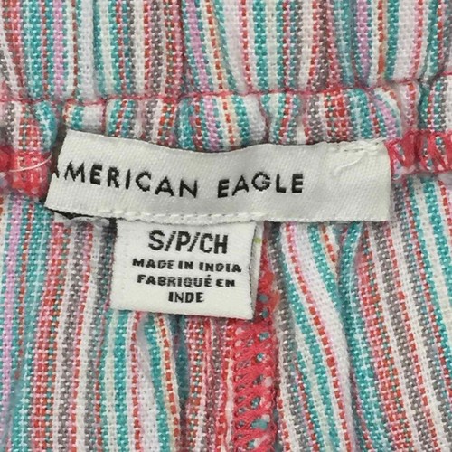AMERICAN EAGLE Womens Paper Bag Shorts SZ Small Linen Blend Striped Tie Belt - Picture 6 of 7