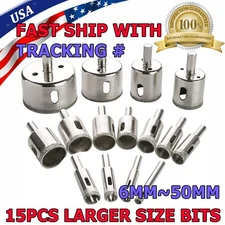15X Diamond Drill Bit Glass Ceramic Tile Porcelain Hole Maker Saw Cutting Set