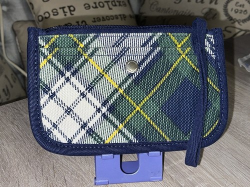👛 wristlet bag LANDS’ END green blue plaid - Picture 2 of 9