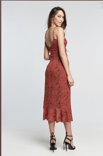 NEU MIT ETIKETT BARDOT DAMEN LEXIE MIDI KLEID IN ROT LEOPARD GRÖSSE 4/XS Seitenrüsche - Bild 3 von 12