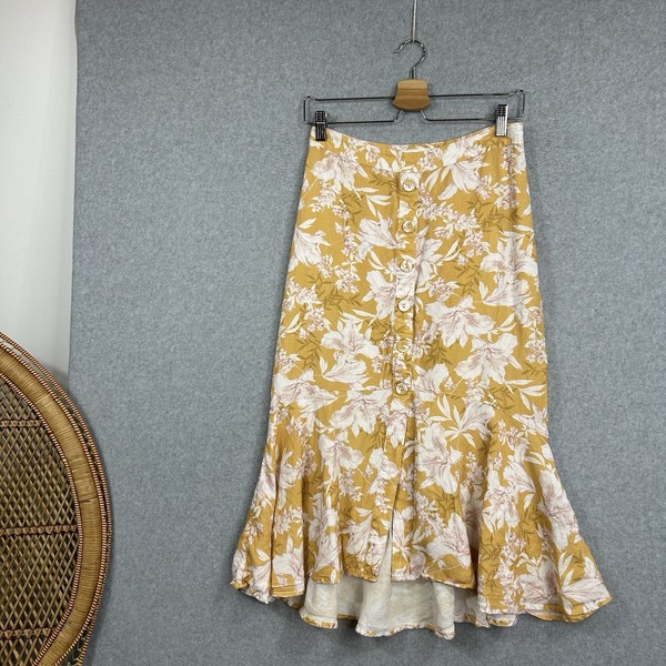 Forever New Skirt Size 10 S Floral Flower Midi Yellow Pink