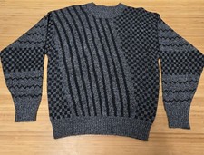Vintage Le Tigre Sweater Mens XL Gray Black Crewneck Knit Made USA Geometric 90s