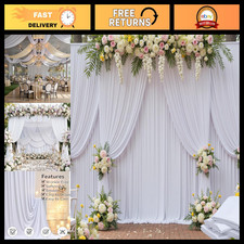 20ft x 15ft White Backdrop Curtain - 4 Panels, Wrinkle-Free Silky Fabric for Wed