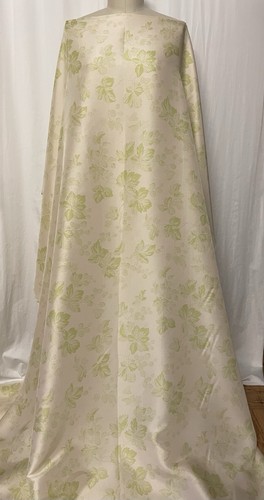 Exquisite Silk Shantung Features Light Green on a Cream Background Fabric 54" - Picture 13 of 14