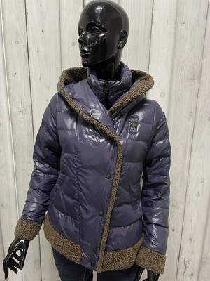 Blauer USA Down Jacket Womens Hooded Down Jacket Blue Shiny Eco Fur M
