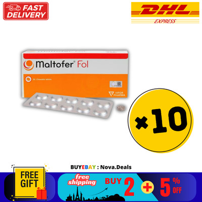 10 X Original MALTOFER FOL CHEWABLE TABLETS 30'S  For Iron Deficiency