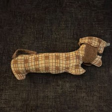 Handmade Plaid Stuffed Dog Small Plush Toy Brown Beige Multicolor