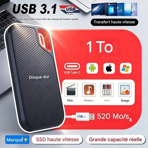 Disque dur ssd externe mini antichoc 128 To/64 To USB 3.2,  résistant aux chutes