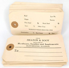 Antique Mercantile Seed Shipping Tag Lot Of 50 Heaton & Sooy Manchester Illinois